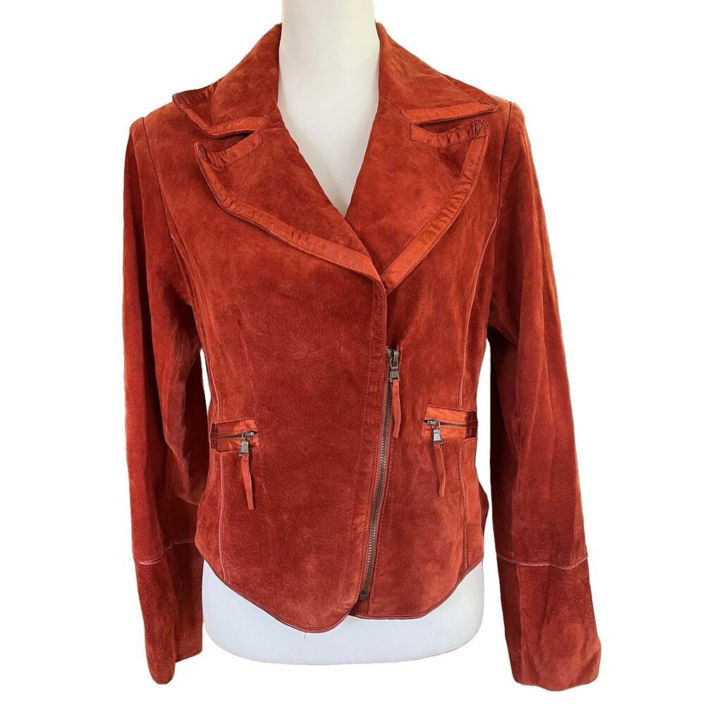Di Vita Suede Moto Blazer Jacket Size 8 Burnt Orange - Picture 2 of 16